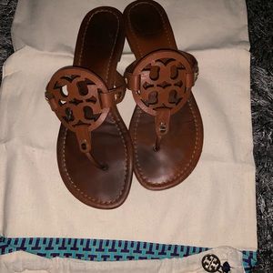 Used Brown Leather Tori Burch Flip Flops
